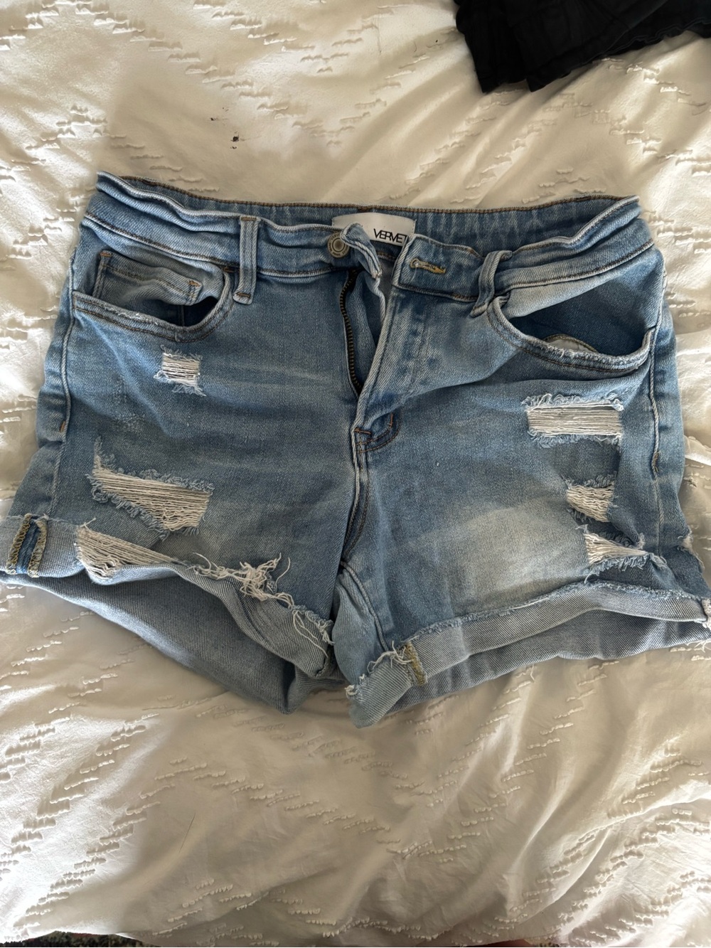 Light Blue Distressed Denim Shorts